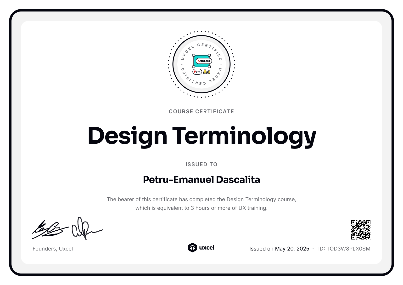 Petru-Emanuel Dascalita's certificate